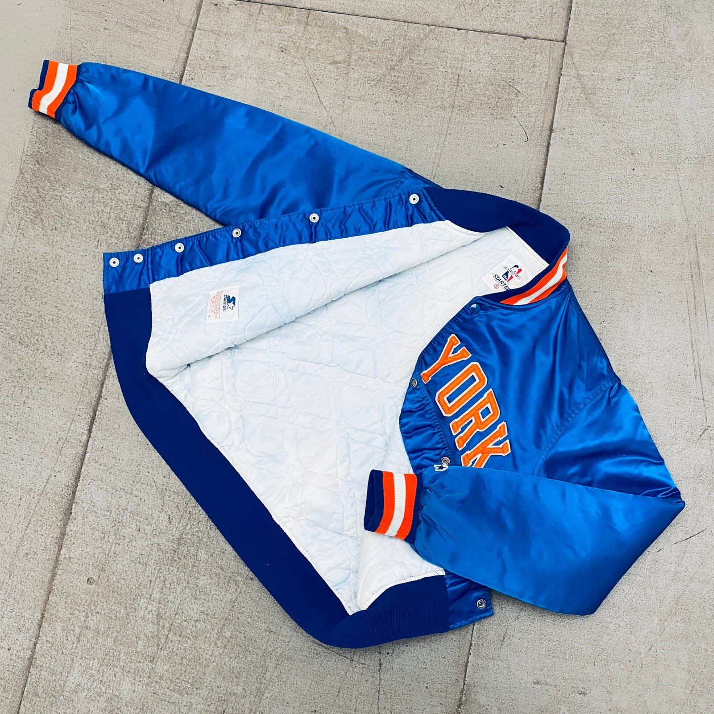 New York Knicks: 1980's Satin NBA Authentics Starter Bomber Jacket (S)