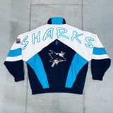San Jose Sharks: 1990's Pro Player Fullzip HUGE Graffiti Spellout Windbreaker (XL)