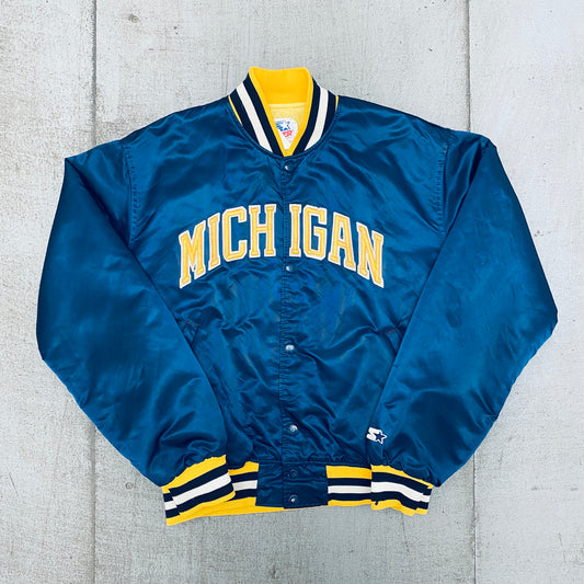 Michigan Wolverines: 1980's Satin Stitched Spellout Starter Bomber Jacket (L)