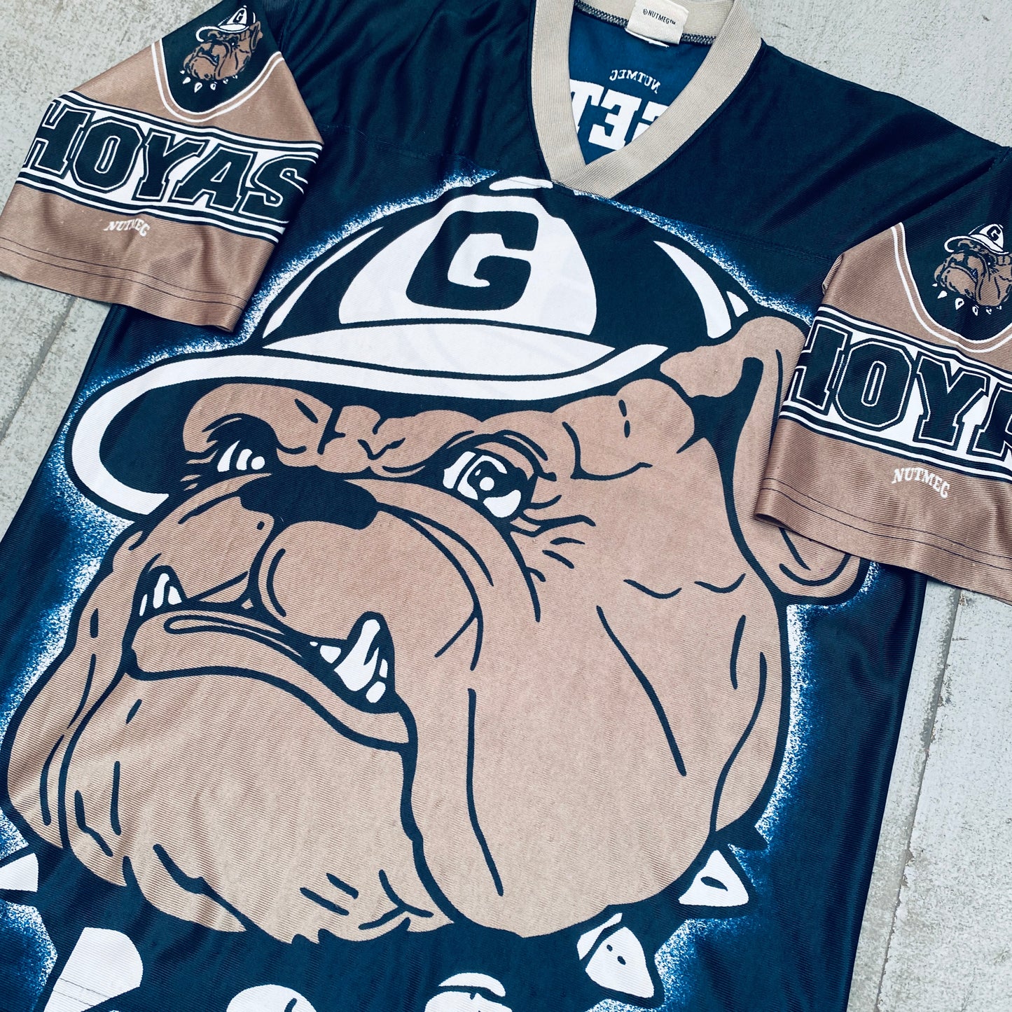 Georgetown Hoyas: 1990's Nutmeg Mills All Over Graphic Print Jersey (M)