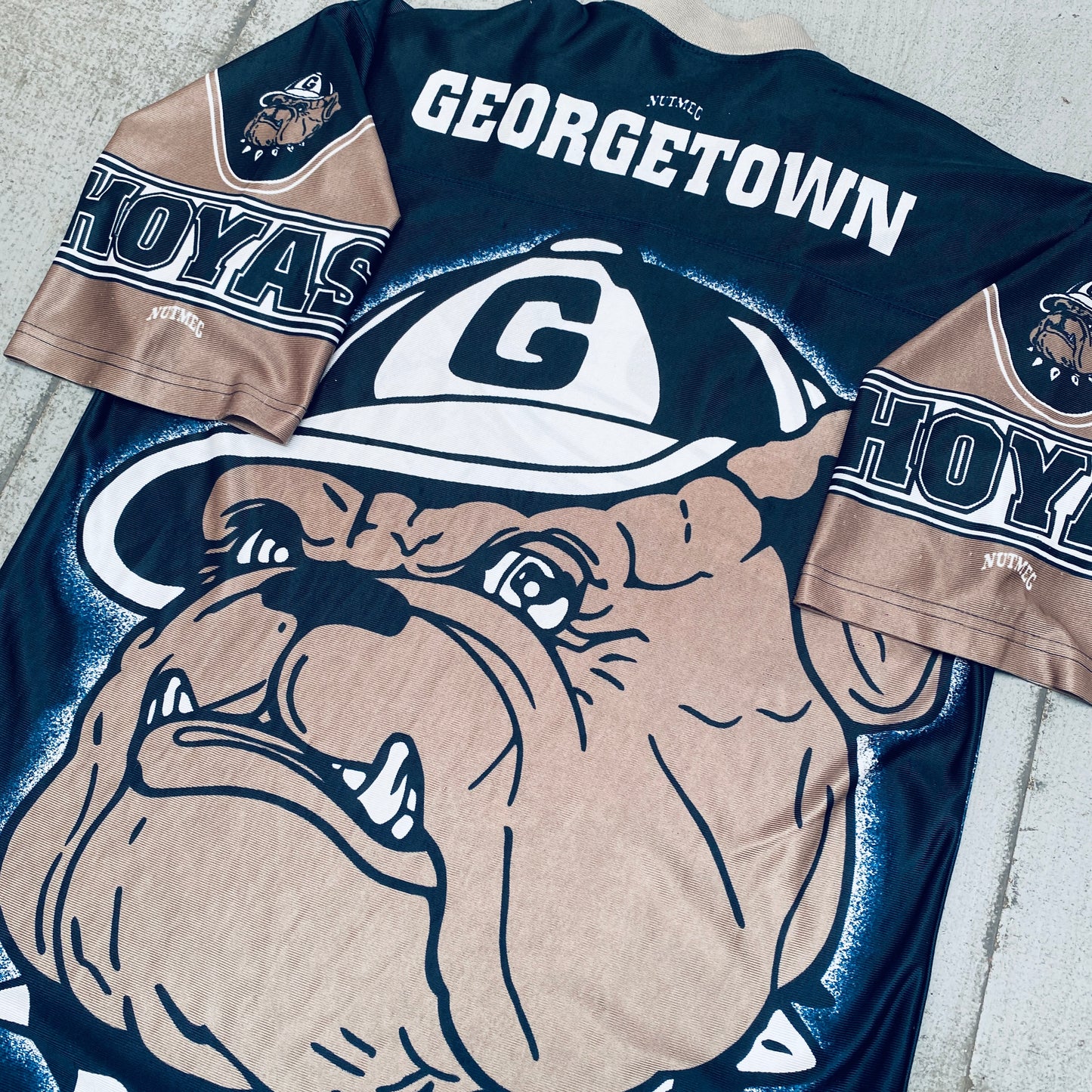 Georgetown Hoyas: 1990's Nutmeg Mills All Over Graphic Print Jersey (M)