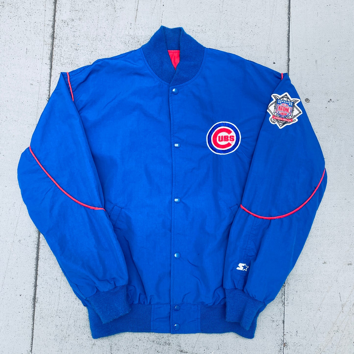 Chicago Cubs: 1990's Starter Bomber Jacket w/ National League Patch (L)