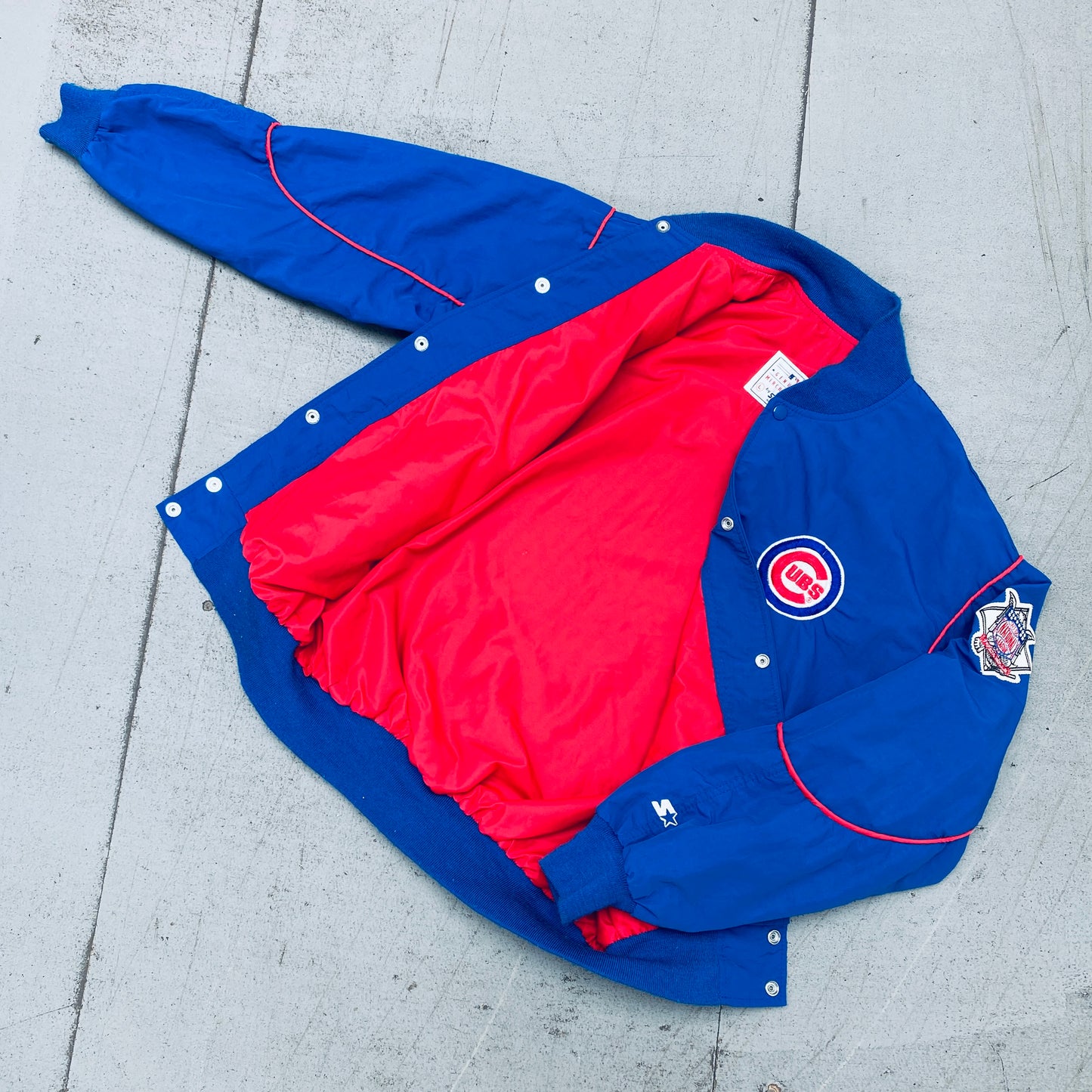 Chicago Cubs: 1990's Starter Bomber Jacket w/ National League Patch (L)