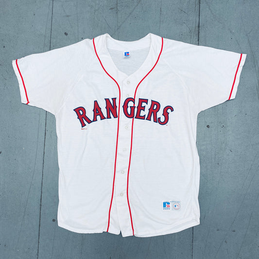 Texas Rangers: 1997 White Russell Athletic Home Jersey (XL)