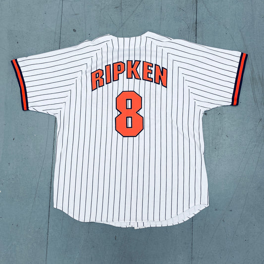 Baltimore Orioles: 1990's Cal Ripken Jr. White Pinstripe Stitched Starter Jersey (XL)