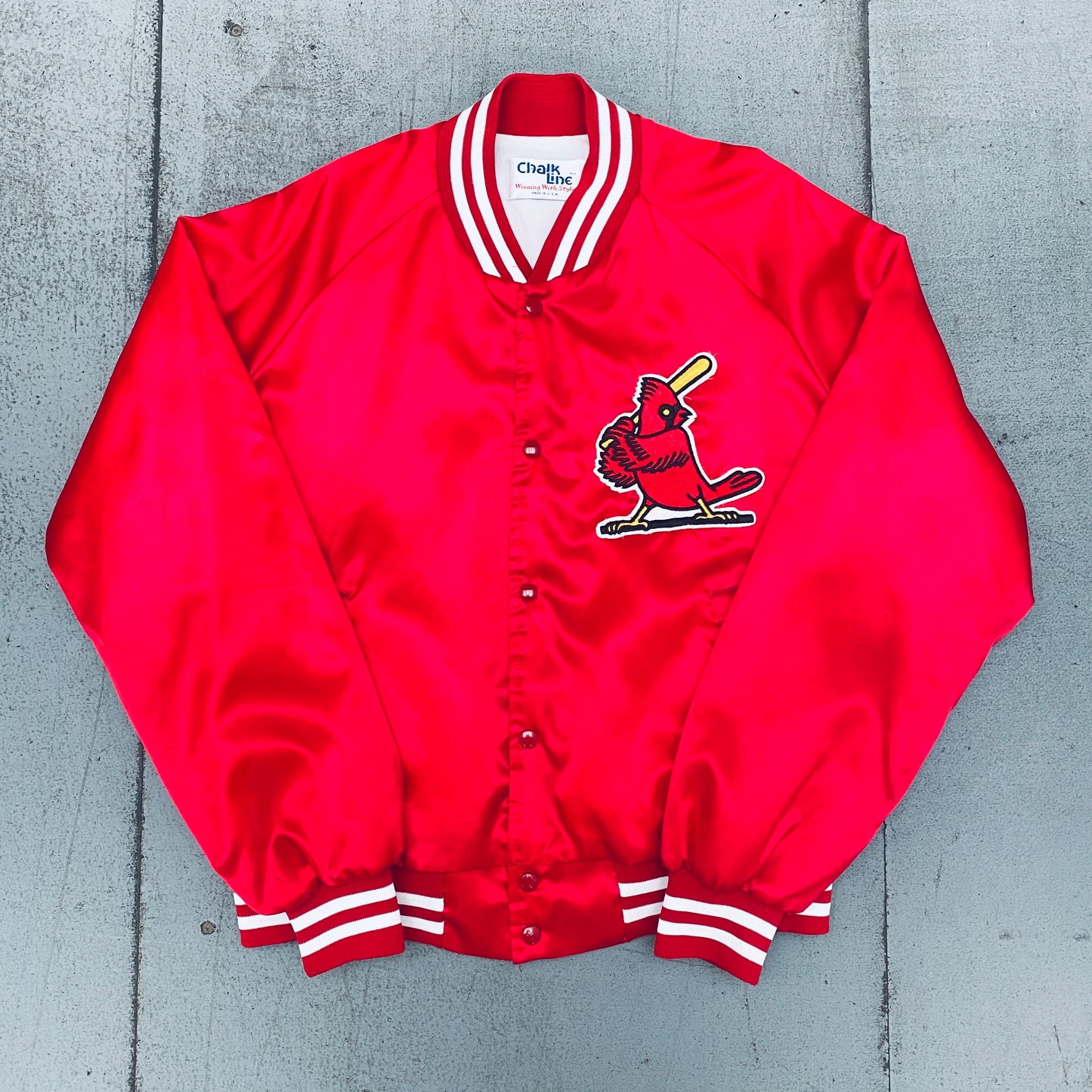 St. Louis Cardinals: 1990's Chalk Line Satin Bomber Jacket (L/XL)