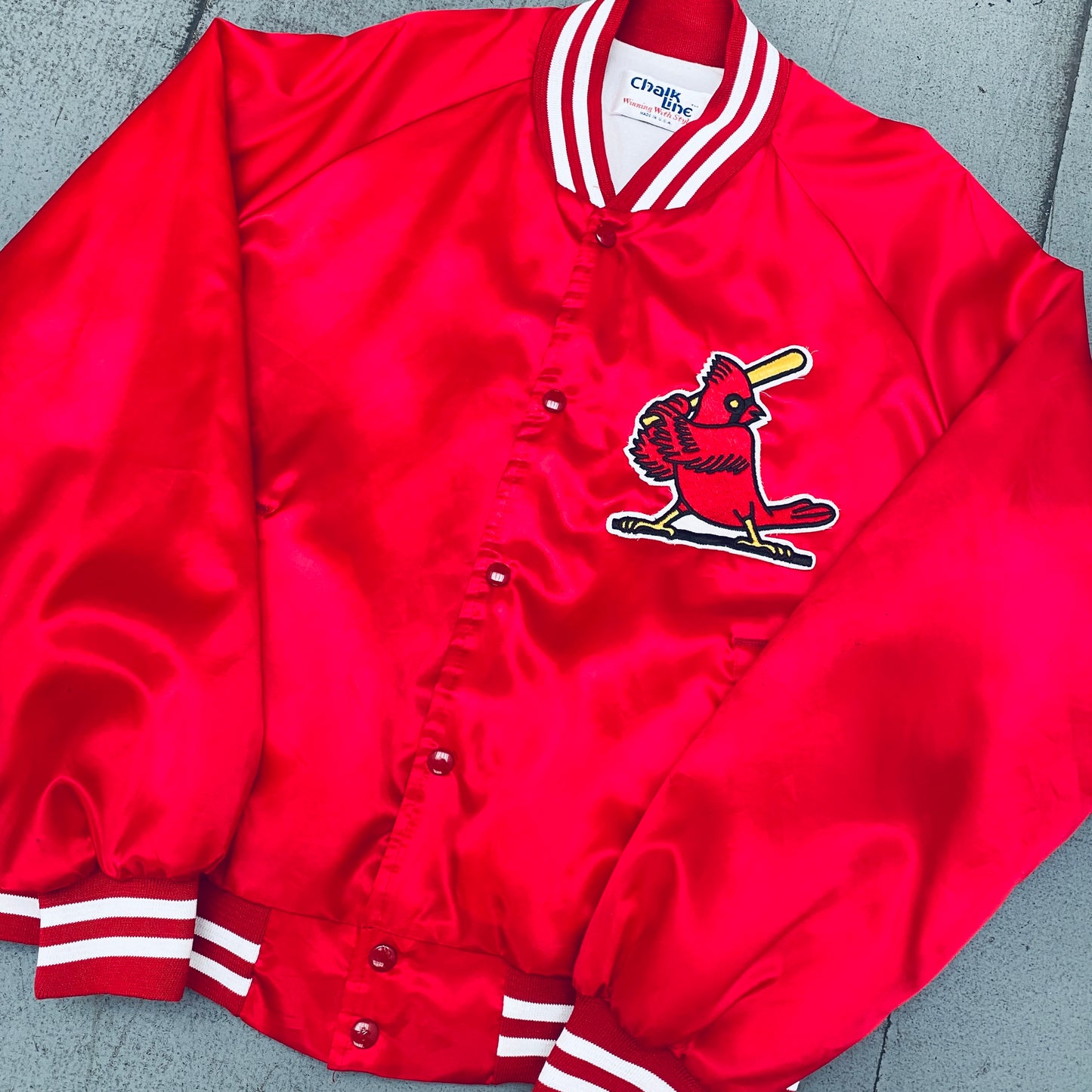 St. Louis Cardinals: 1990's Chalk Line Satin Bomber Jacket (L/XL)