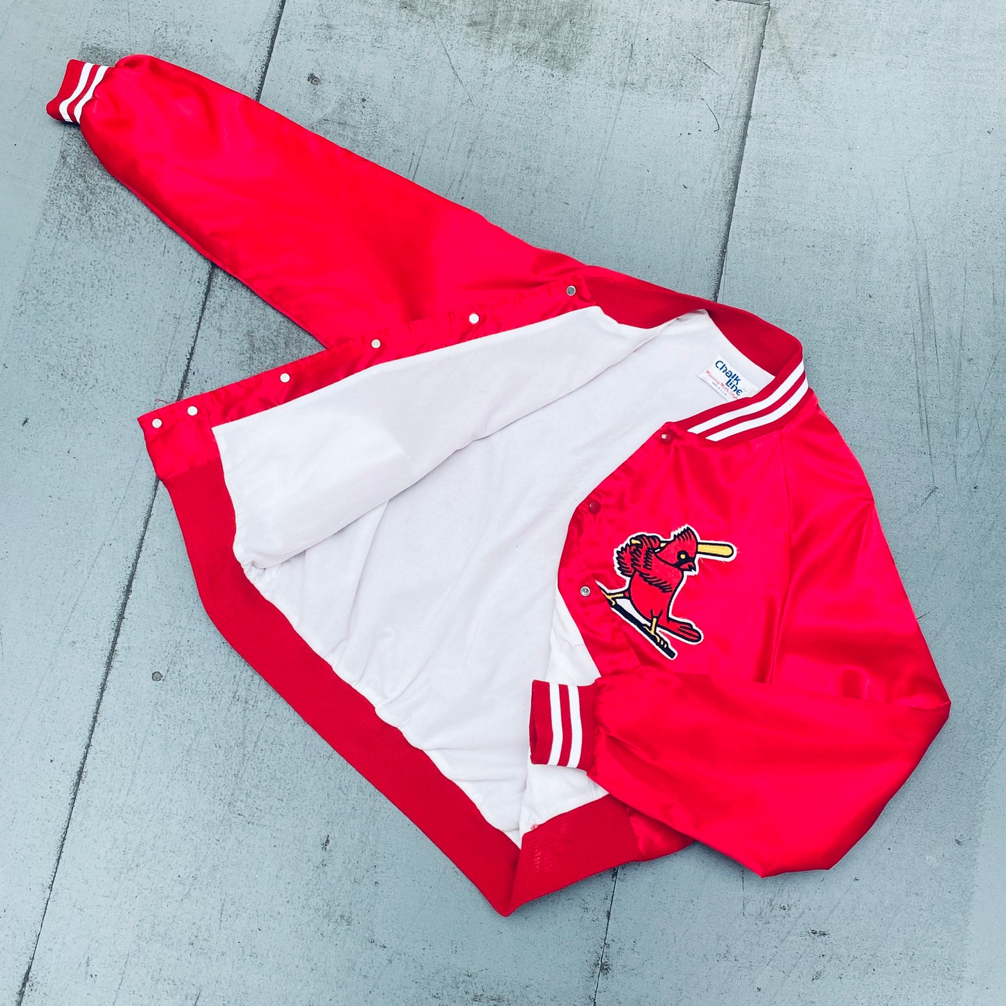 St. Louis Cardinals: 1990's Chalk Line Satin Bomber Jacket (L/XL)