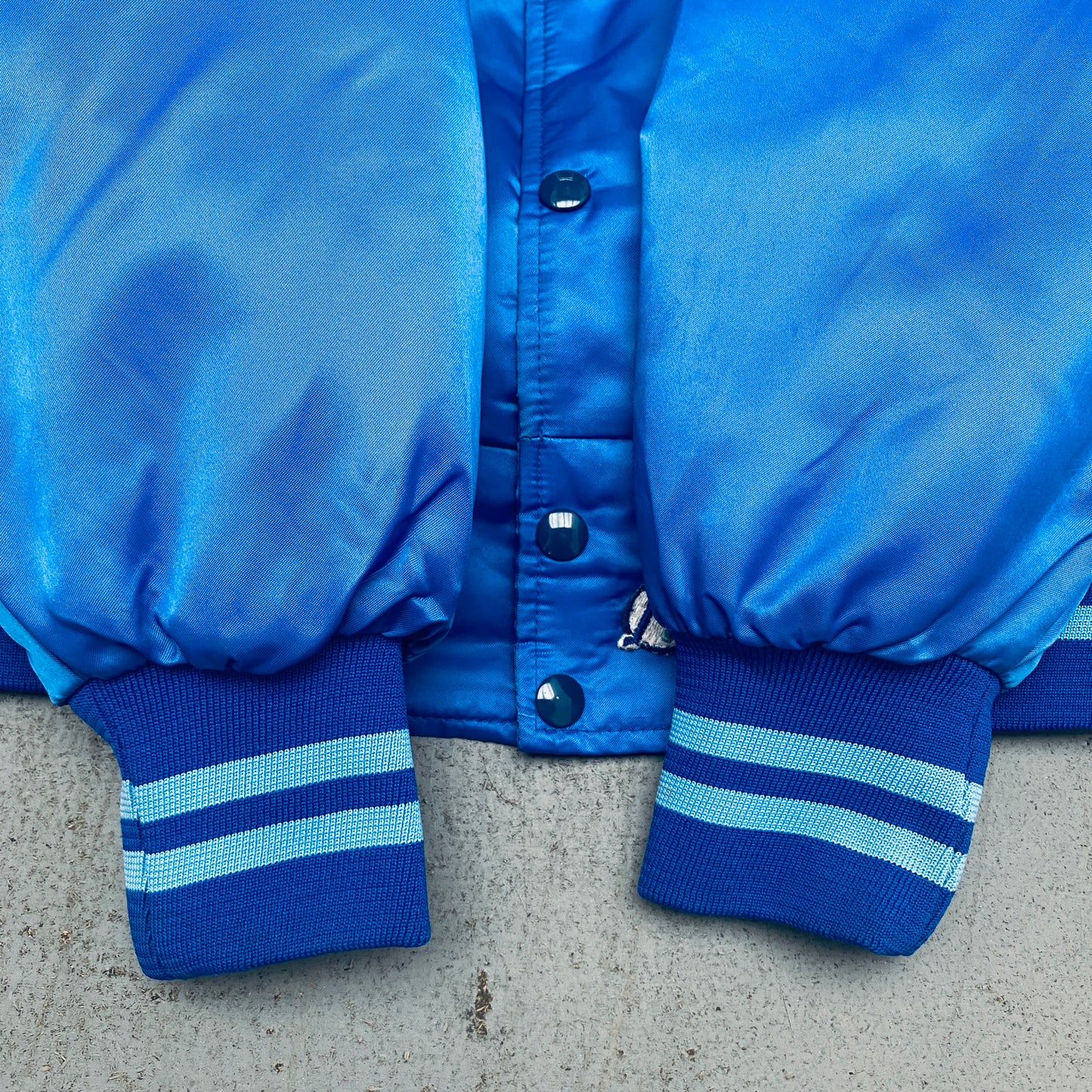 Toronto Blue Jays: 1980's Satin Stitched Reverse Spellout Bomber Jacket (L)