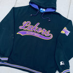 Los Angeles Lakers: 1990's Blackout Stitched Script Starter Hoodie (XL)