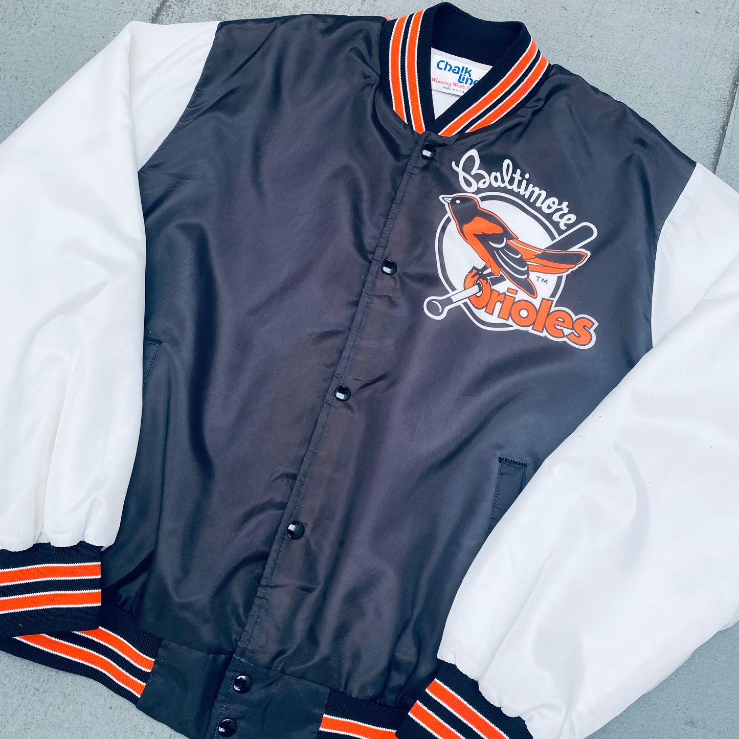 Baltimore Orioles: 1990's Chalk Line Fanimation Bomber Jacket (XL)