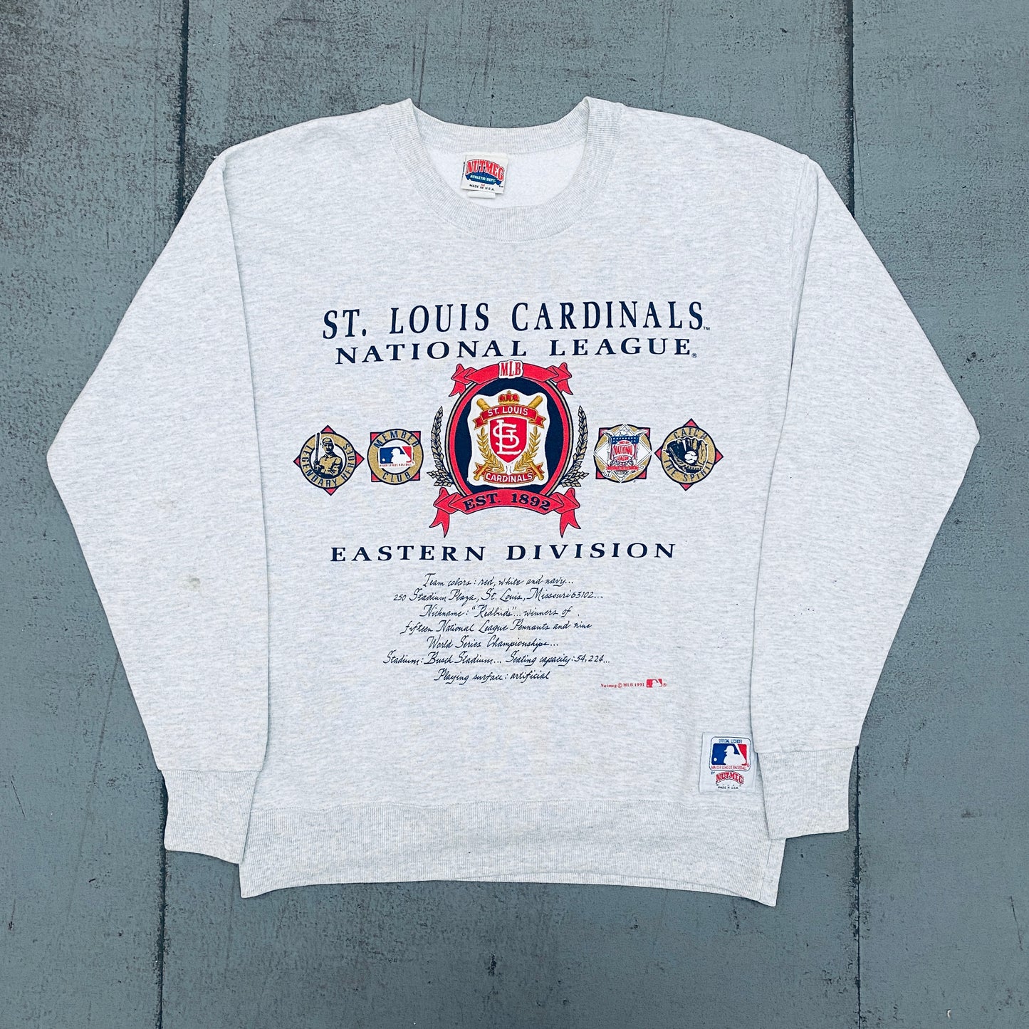 St. Louis Cardinals: 1991 Nutmeg Mills Embroidered Logo Spellout Sweat (M)