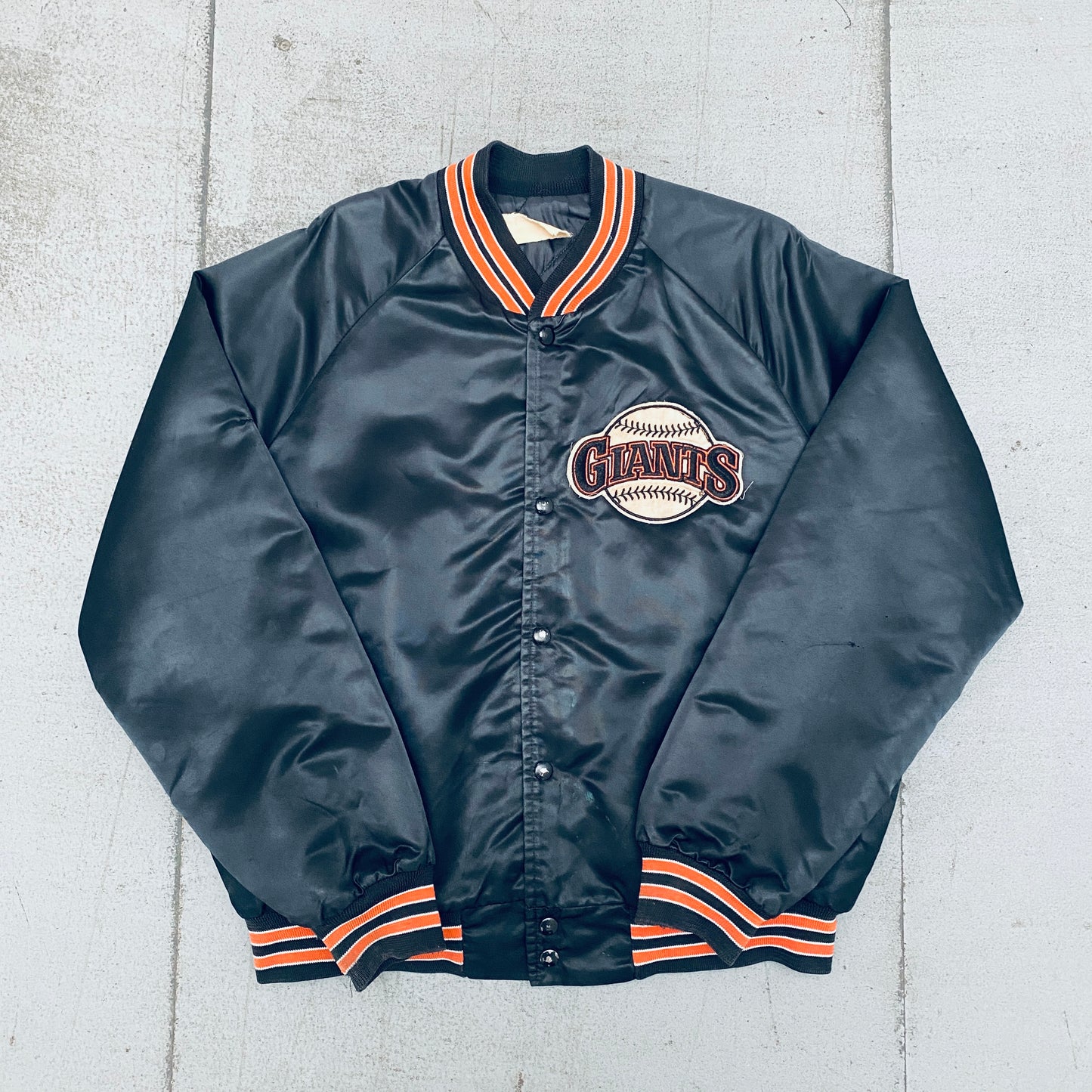 San Francisco Giants: 1990's Chalk Line Satin Reverse Stitched Spellout Bomber Jacket (L)