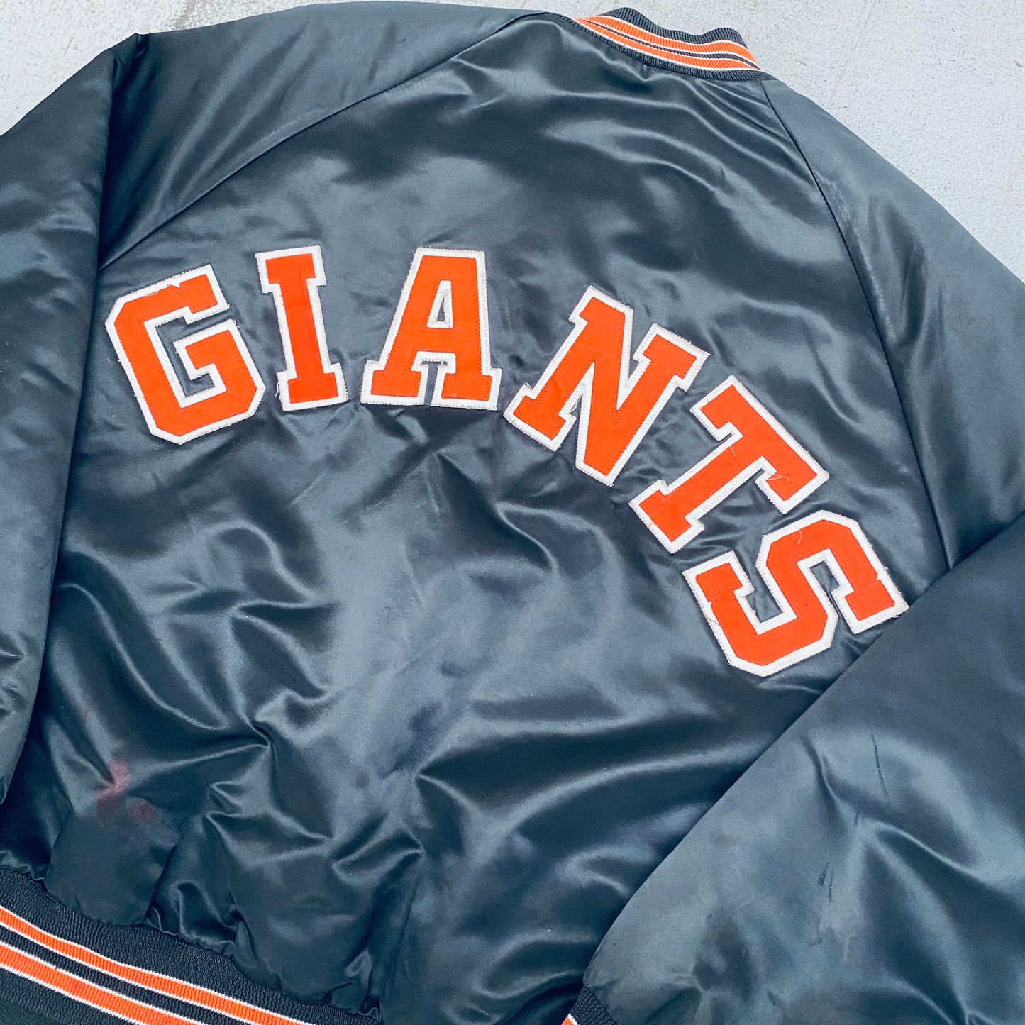 San Francisco Giants: 1990's Chalk Line Satin Reverse Stitched Spellout Bomber Jacket (L)