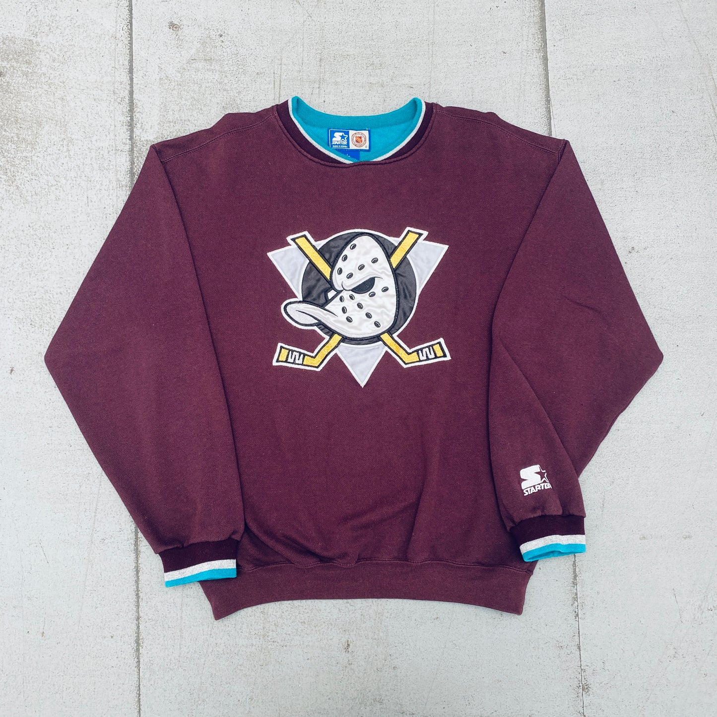 Mighty Ducks Of Anaheim: 1990's Embroidered Logo Starter Sweat (L)