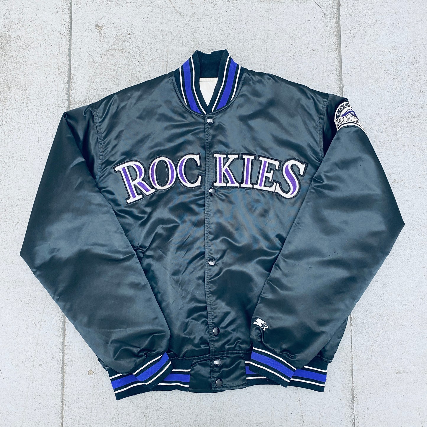 Colorado Rockies: 1990's Satin Diamond Collection Starter Bomber Jacket (L)