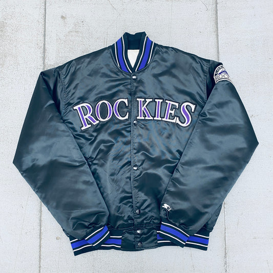 Colorado Rockies: 1990's Satin Diamond Collection Starter Bomber Jacket (L)