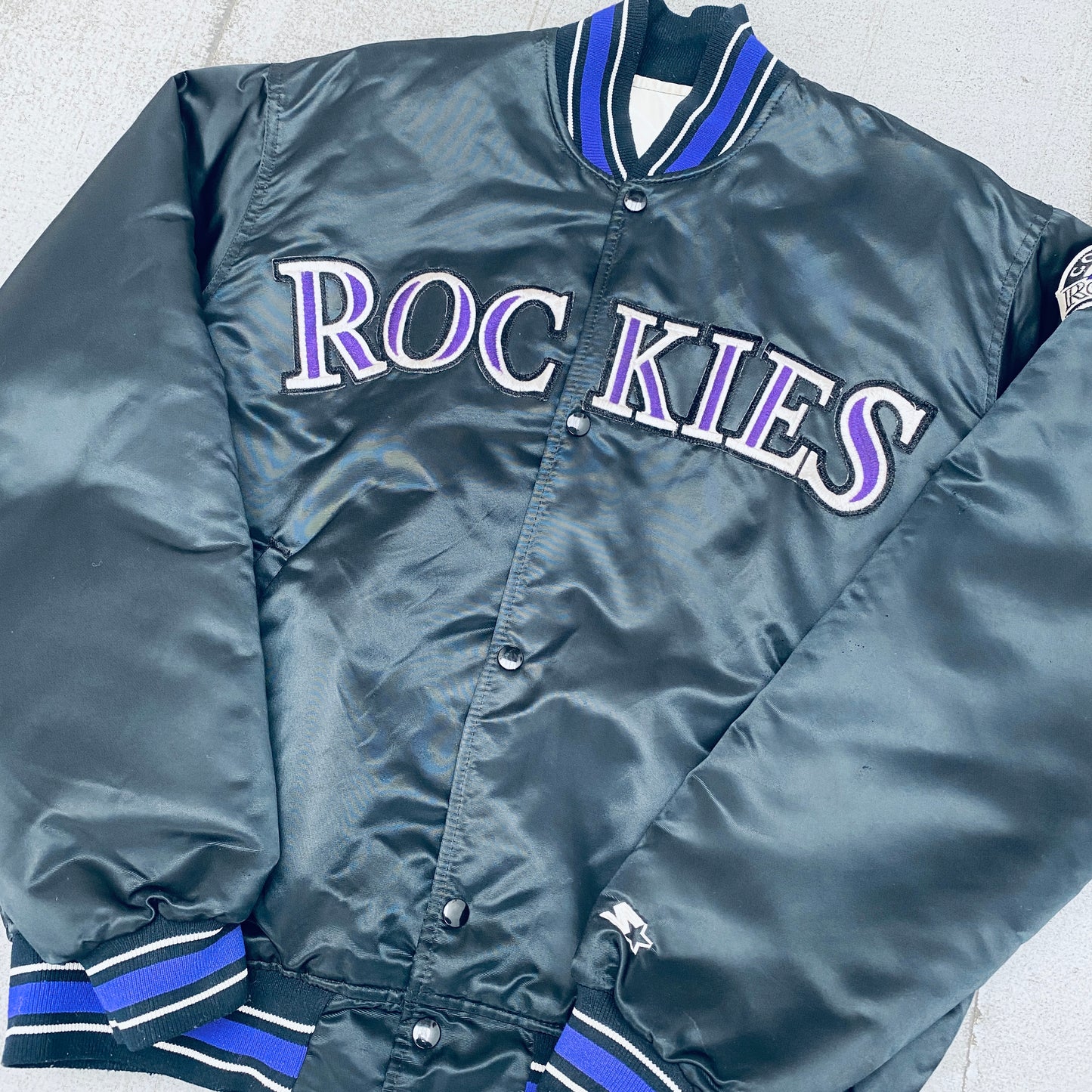 Colorado Rockies: 1990's Satin Diamond Collection Starter Bomber Jacket (L)