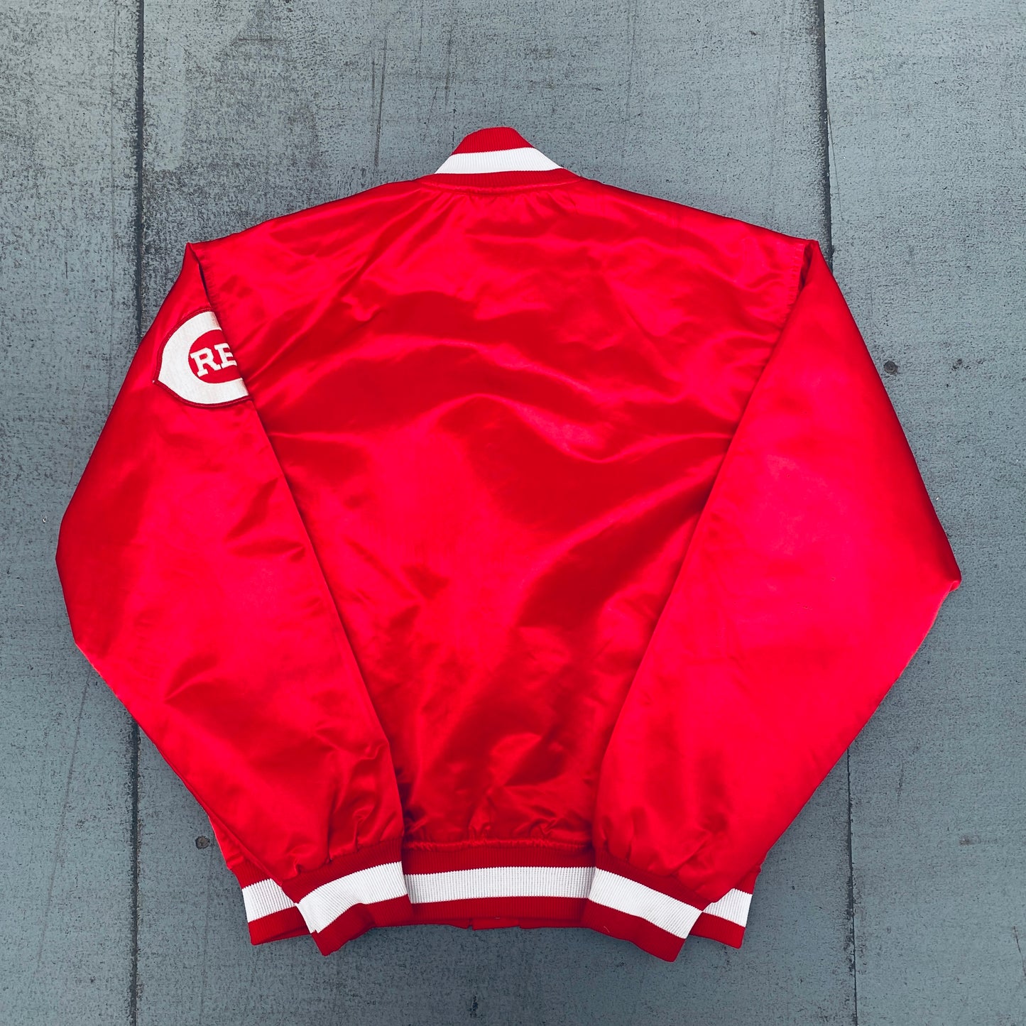 Cincinnati Reds: 1980's Satin Stitched Spellout Bomber Jacket (M)