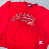 Detroit Red Wings: 1990's Embroidered Spellout Pinstripe Starter Sweat (XL)