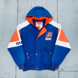 Phoenix Suns: 1990's Nutmeg Mills Reverse Embroidered Spellout Fullzip Jacket (L/XL)