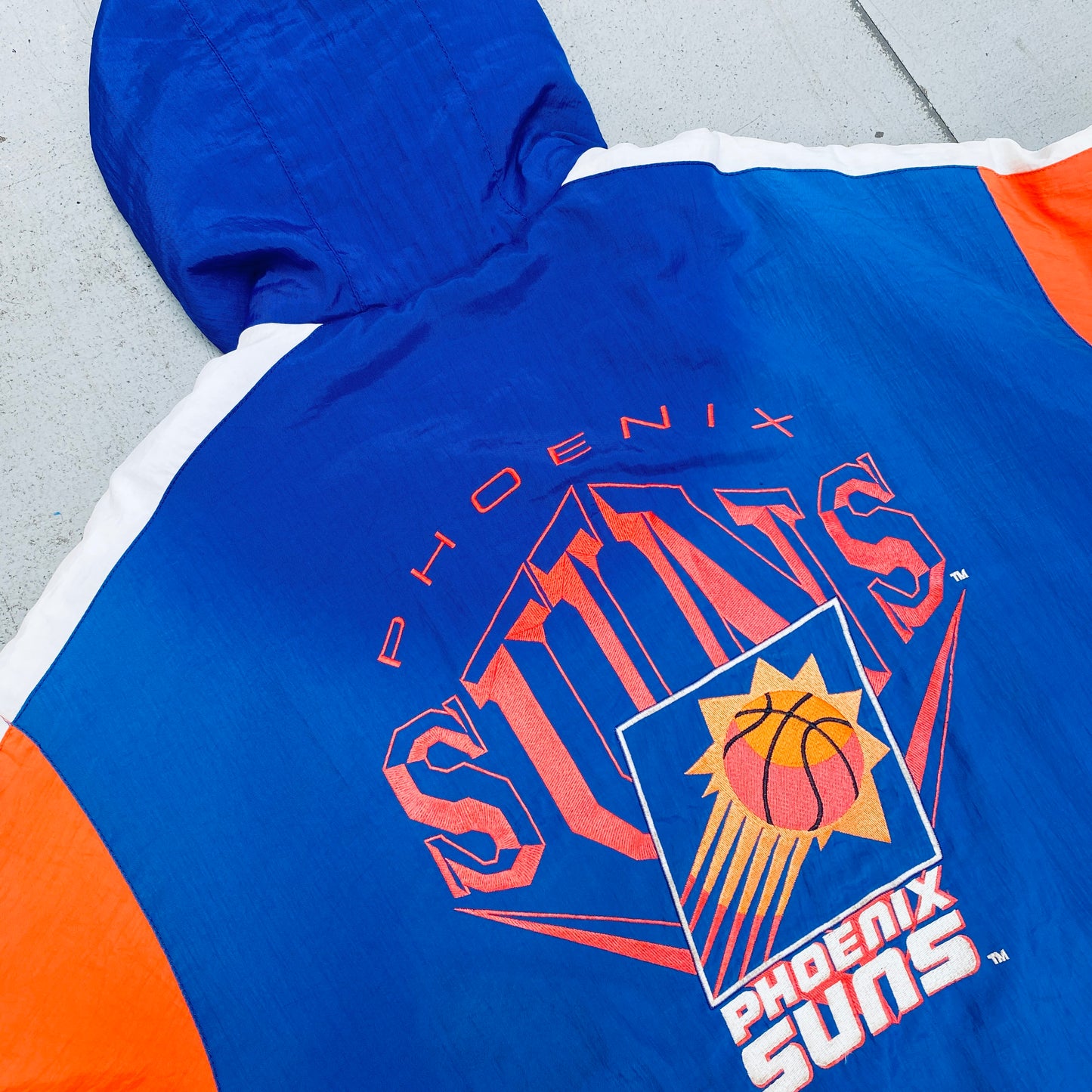 Phoenix Suns: 1990's Nutmeg Mills Reverse Embroidered Spellout Fullzip Jacket (L/XL)