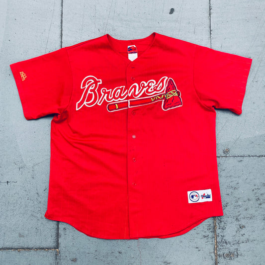 Atlanta Braves: 1990's Red Pinstripe Majestic Jersey (XL)