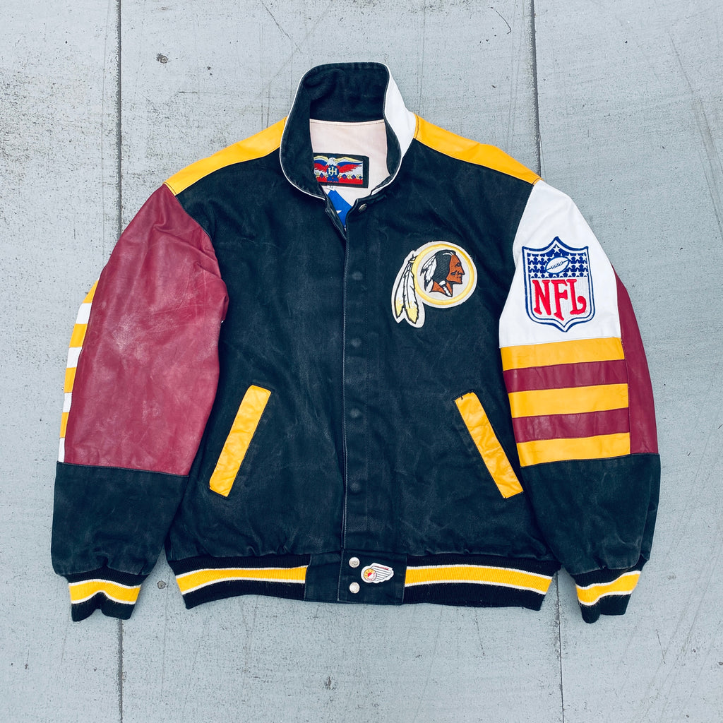 Vintage 90s Anaheim Ducks Jeff Hamilton Leather Denim Jacket 