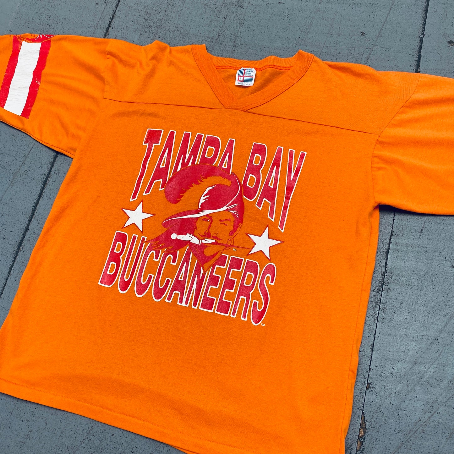 Tampa Bay Buccaneers: 1980's "Bucco Bruce" Creamsicle Garan Tee (M/L)