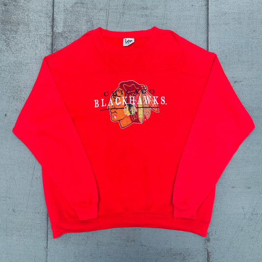 Chicago Blackhawks: 1990's Lee Sport Embroidered Spellout Sweat (XL)