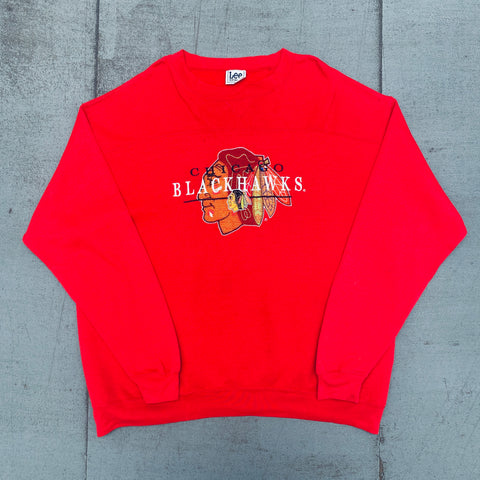 Chicago Blackhawks: 1990's Lee Sport Embroidered Spellout Sweat (XL)