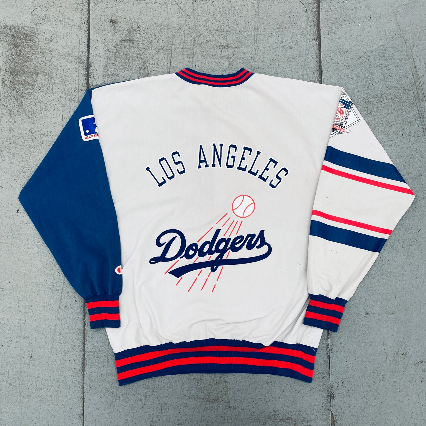 Los Angeles Dodgers: 1990's Champion All Over Spellout Canvas Sweat (XL)