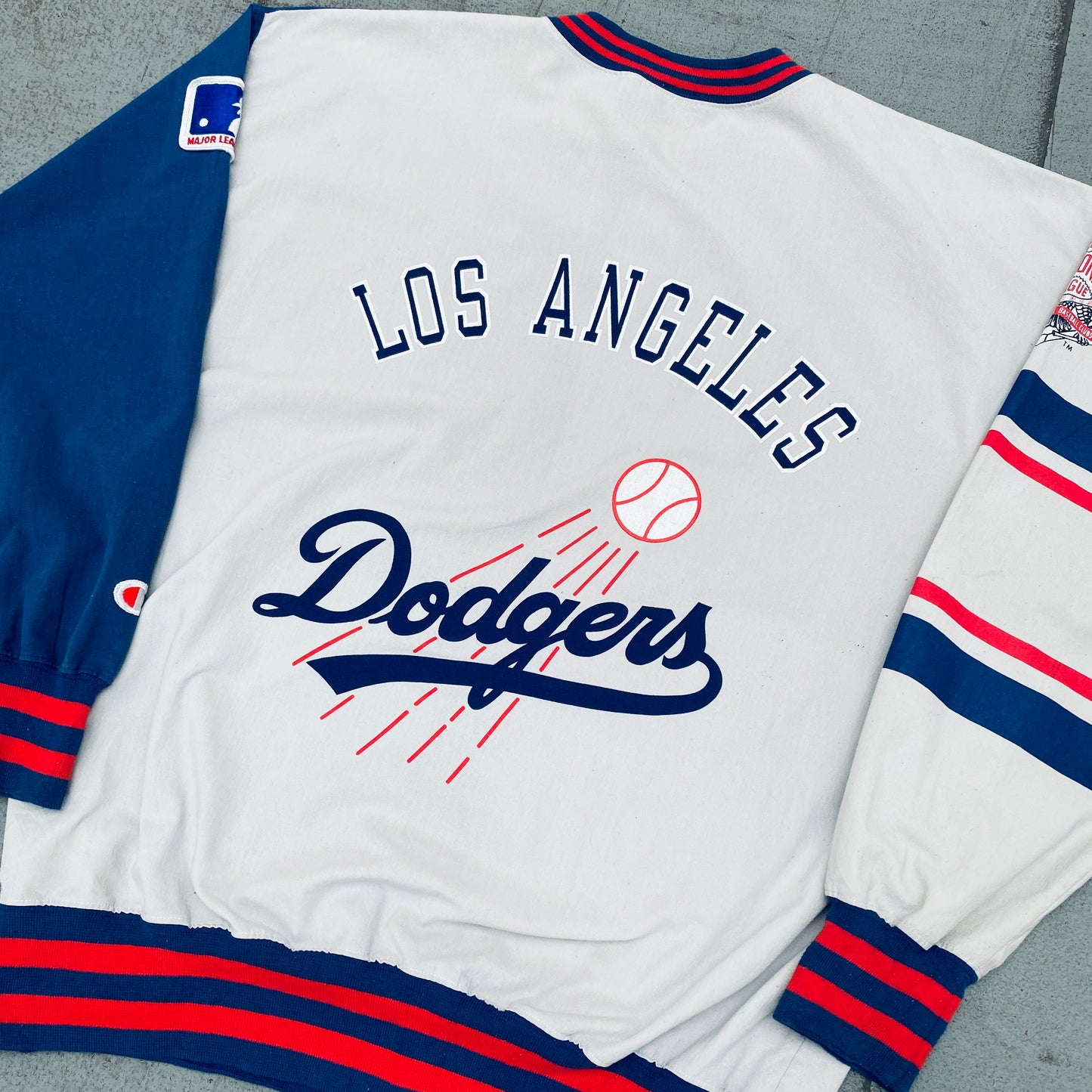 Los Angeles Dodgers: 1990's Champion All Over Spellout Canvas Sweat (XL)