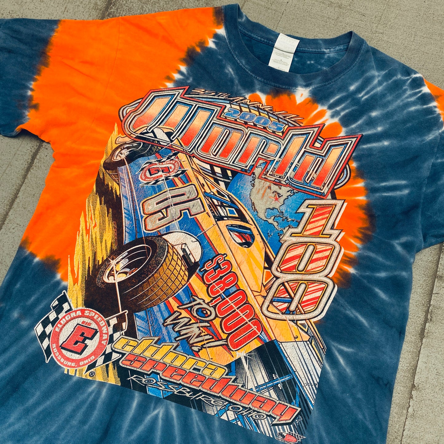 Dirt Track Racing: 2005 35th Annual World 100 Eldora Speedway Tie-Dye Gildan Tee (M/L)