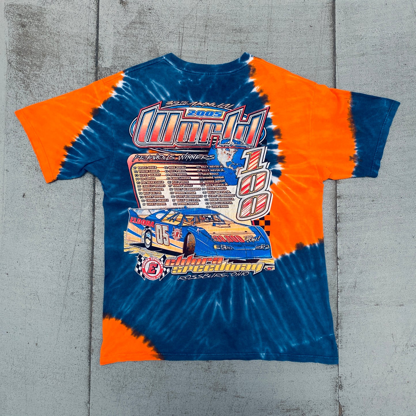 Dirt Track Racing: 2005 35th Annual World 100 Eldora Speedway Tie-Dye Gildan Tee (M/L)