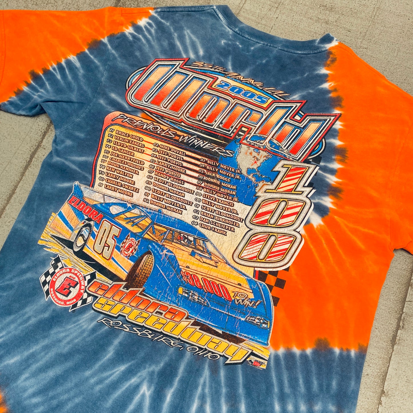 Dirt Track Racing: 2005 35th Annual World 100 Eldora Speedway Tie-Dye Gildan Tee (M/L)