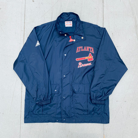 Atlanta Braves: 1990's Reverse Embroidered Spellout Fullzip Stater Par –  National Vintage League Ltd.