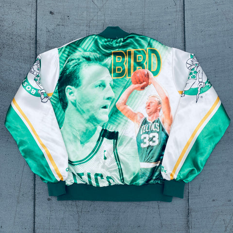 Boston Celtics: 1990's Chalk Line Larry Bird Fanimation Bomber Jacket (L)