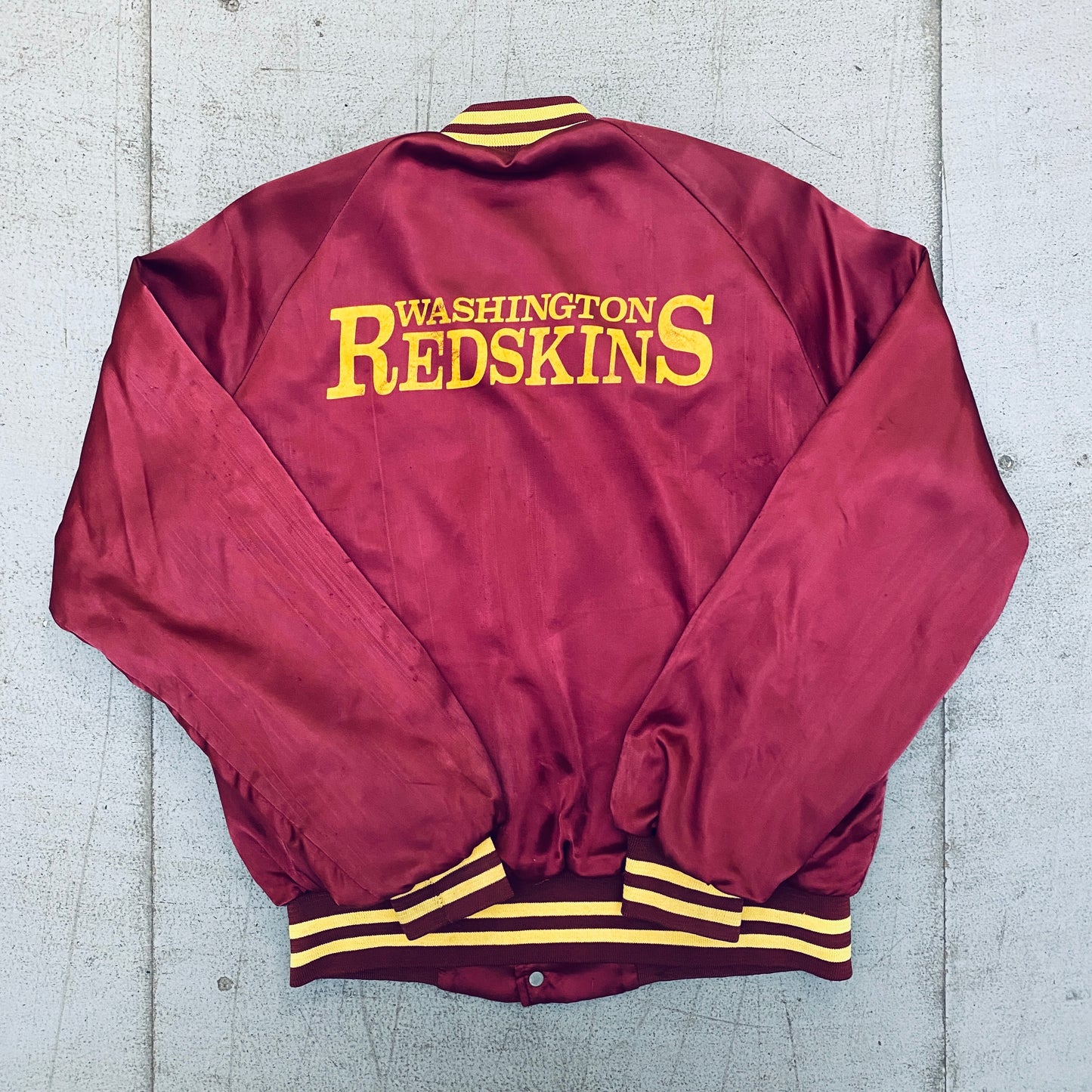 Washington Redskins: 1990's Chalk Line Reverse Spellout Satin Bomber Jacket (M)