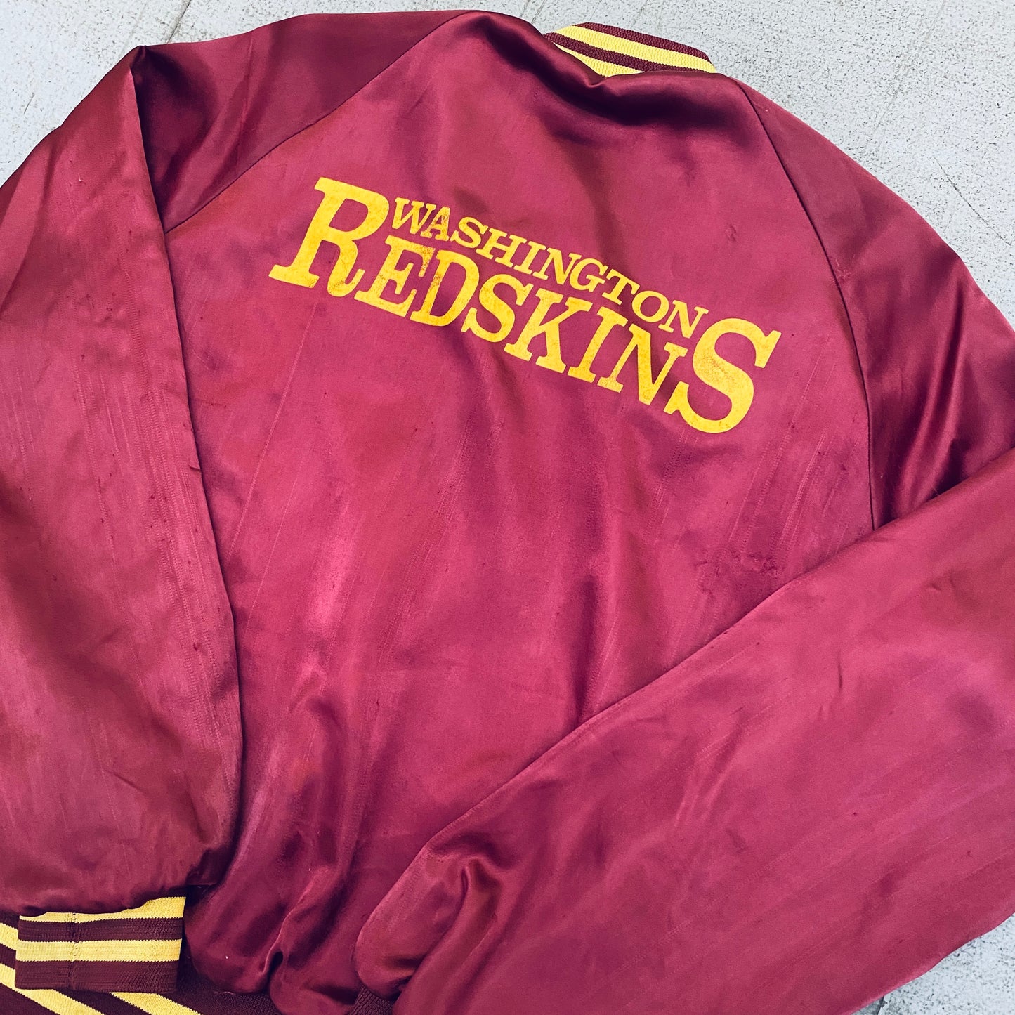 Washington Redskins: 1990's Chalk Line Reverse Spellout Satin Bomber Jacket (M)