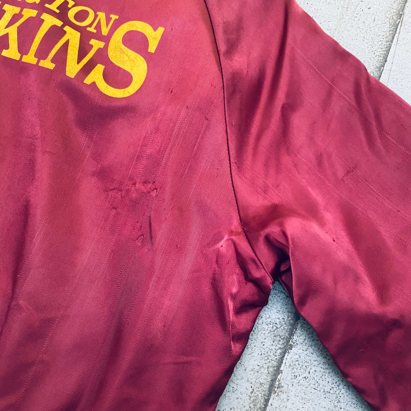 Washington Redskins: 1990's Chalk Line Reverse Spellout Satin Bomber Jacket (M)