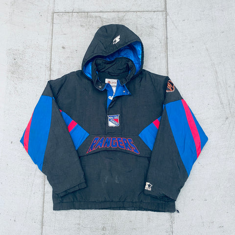 New York Rangers: 1990's Blackout 1/4 Zip Center Ice Starter Breakaway Jacket (S/M)