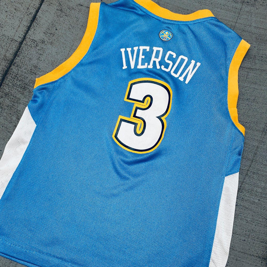 3 ALLEN IVERSON Denver Nuggets NBA Guard Blue Throwback Jersey