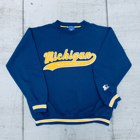 Michigan Wolverines: 1990's Stitched Script Spellout Starter Sweat (XL)