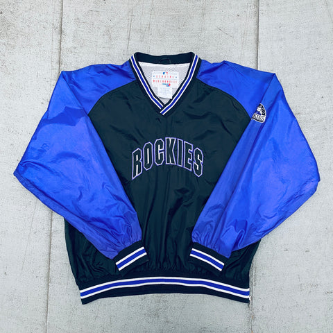 Colorado Rockies: 1990's Chalk Line Embroidered Spellout Dugout Jacket (XL)