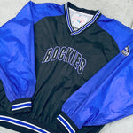 Colorado Rockies: 1990's Chalk Line Embroidered Spellout Dugout Jacket (XL)