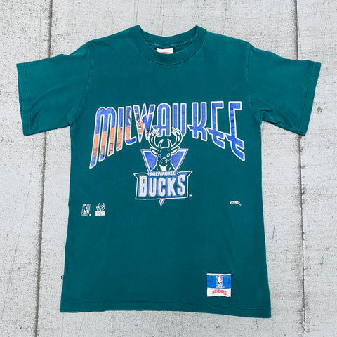 Milwaukee Bucks: 1990's Nutmeg Mills Graphic Spellout Tee (S)